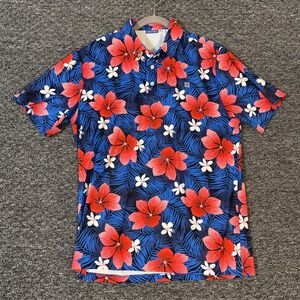 Hreski Golf Polo Shirt Mens M Performance Loud‎ Colorful Blue  Floral Hawaiian